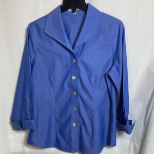 Foxcroft No Iron Pinpoint 3/4 Sleeve Shirt Blue SZ 8 Business Classic Capsule